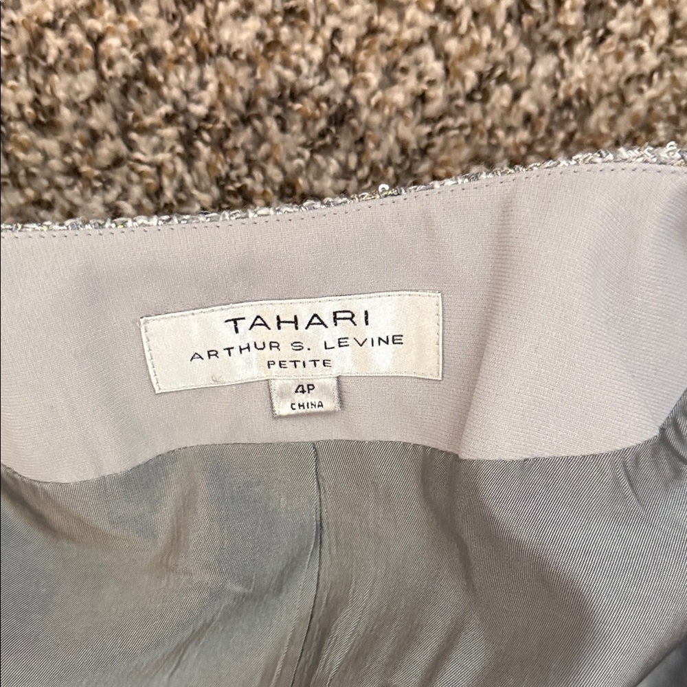 EUC Women’s Tahari Silver & Gold Tweed Skirt Suit Set - 4P - Picture 6 of 9